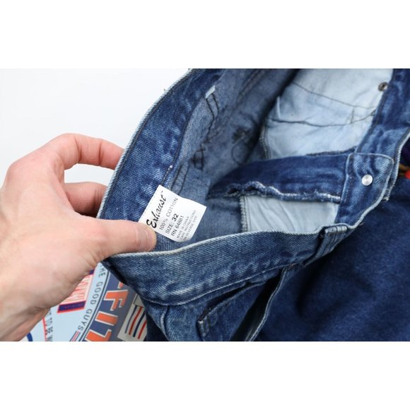 NOS Vintage 90s Streetwear Mens 32x34 Pleated Baggy Loose Fit Denim Jeans Blue - Picture 8 of 13